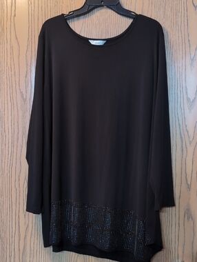 CJ Banks Black Long-Sleeve Tunic with Hem Embellishment